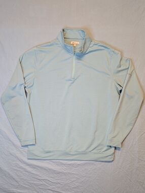 Peter Millar Light Blue and White Stripe 1/4 Zip Lightweight Collar Sweater